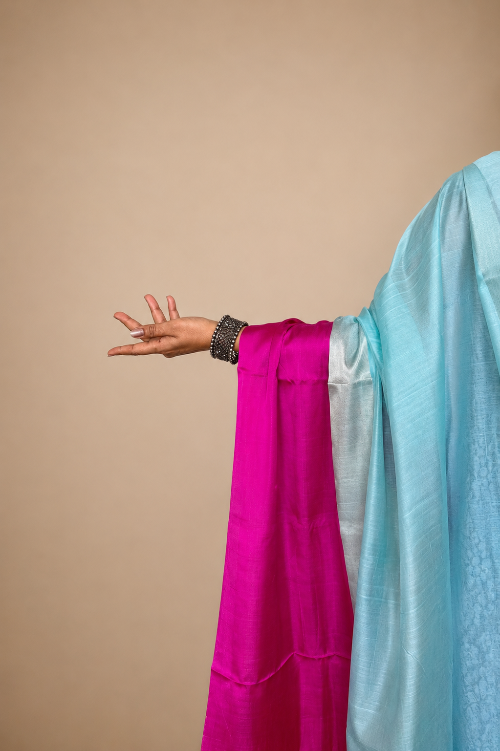 Blue and Fuschia Mashru Silk Saree