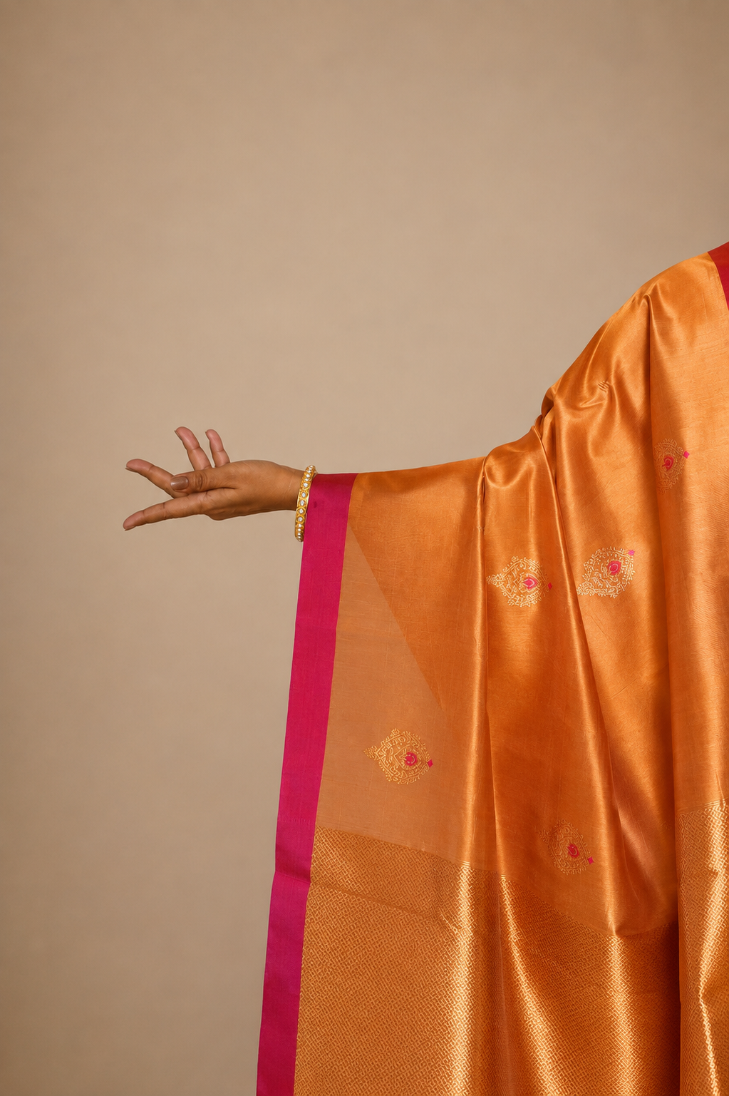 Molten Yellow Gold and Fuchsia Chanderi Silk Saree