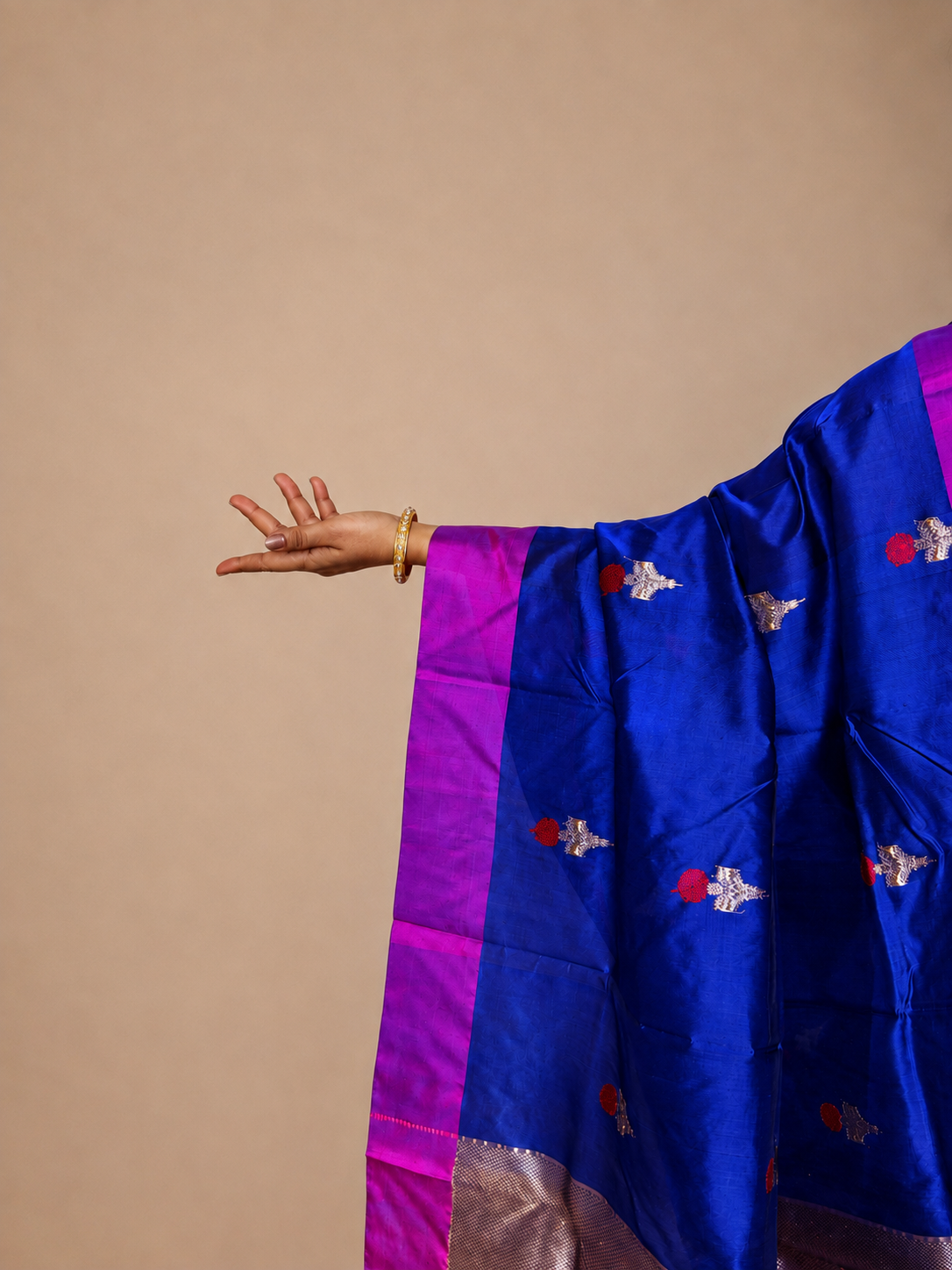Electric Blue and Fuchsia Chanderi Silk Saree