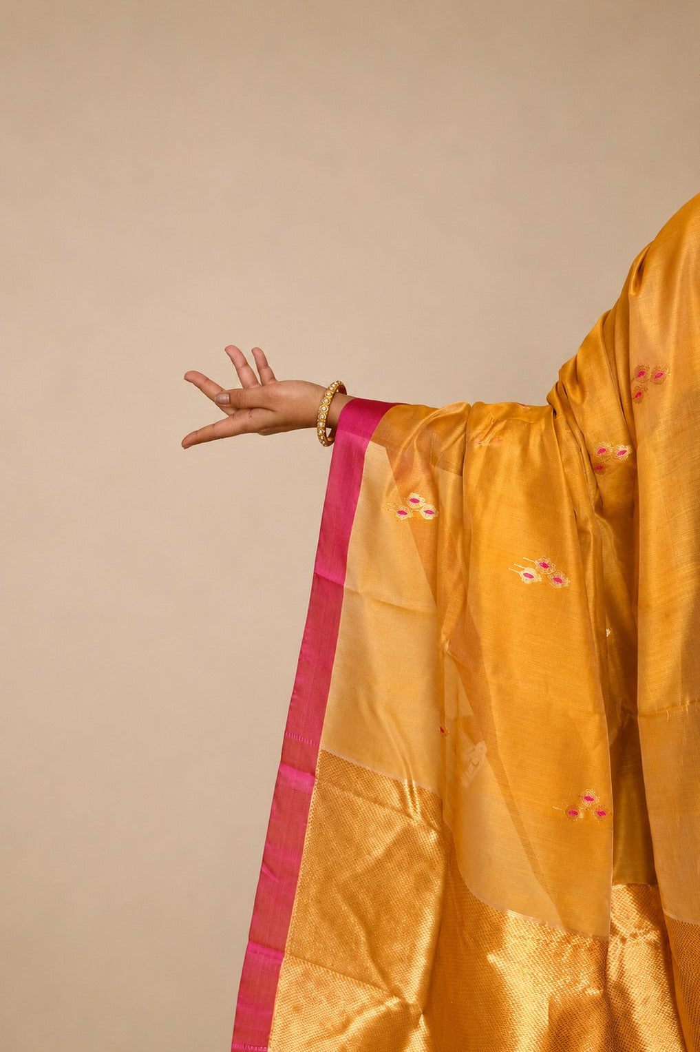 Mustard Yellow Teen Anar Chanderi Silk Saree