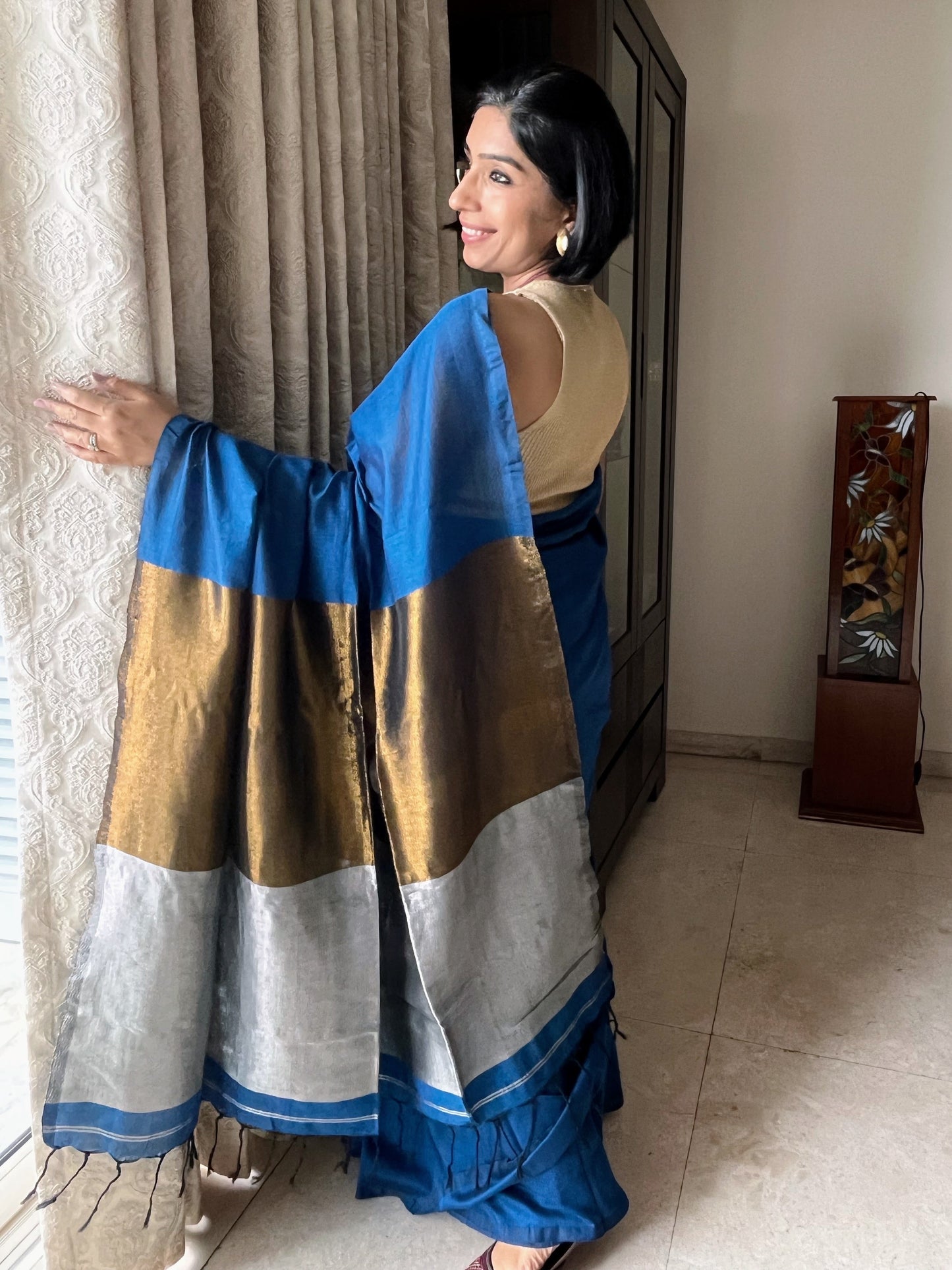Indigo Khadi Cotton Saree