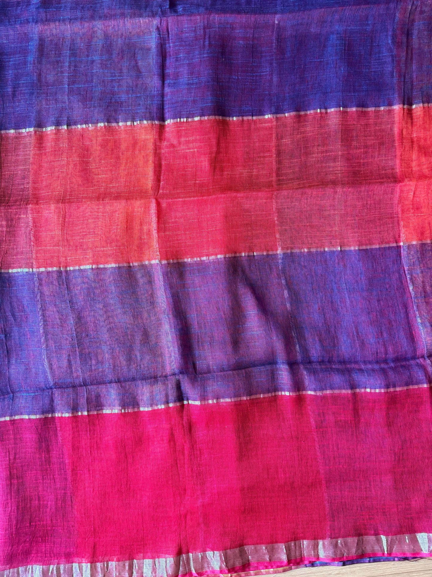 Red, Blue and Purple Linen Check Saree