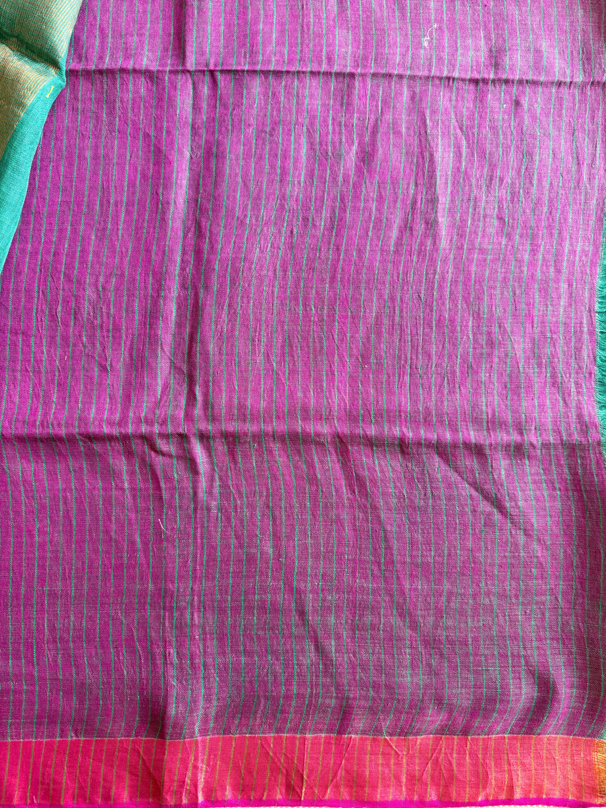Green & Fuchsia Linen Saree