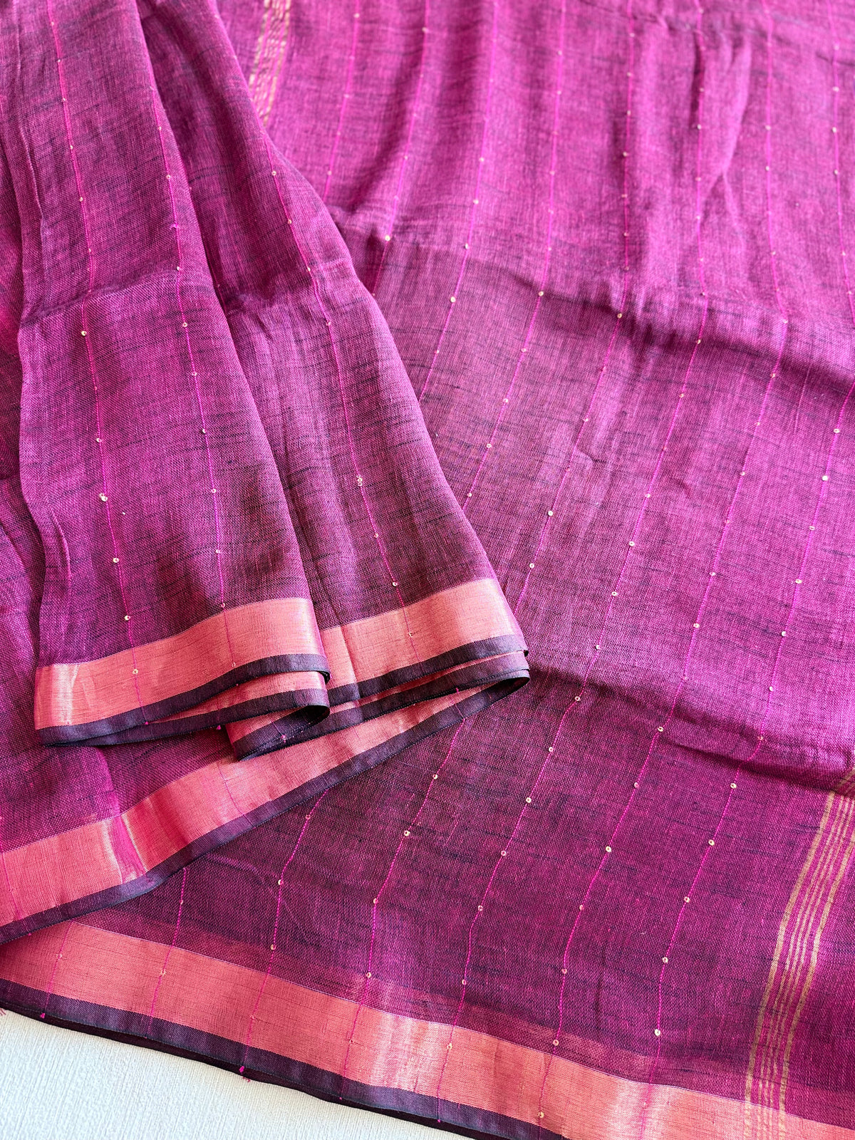 Wine Linen Sequin Saree