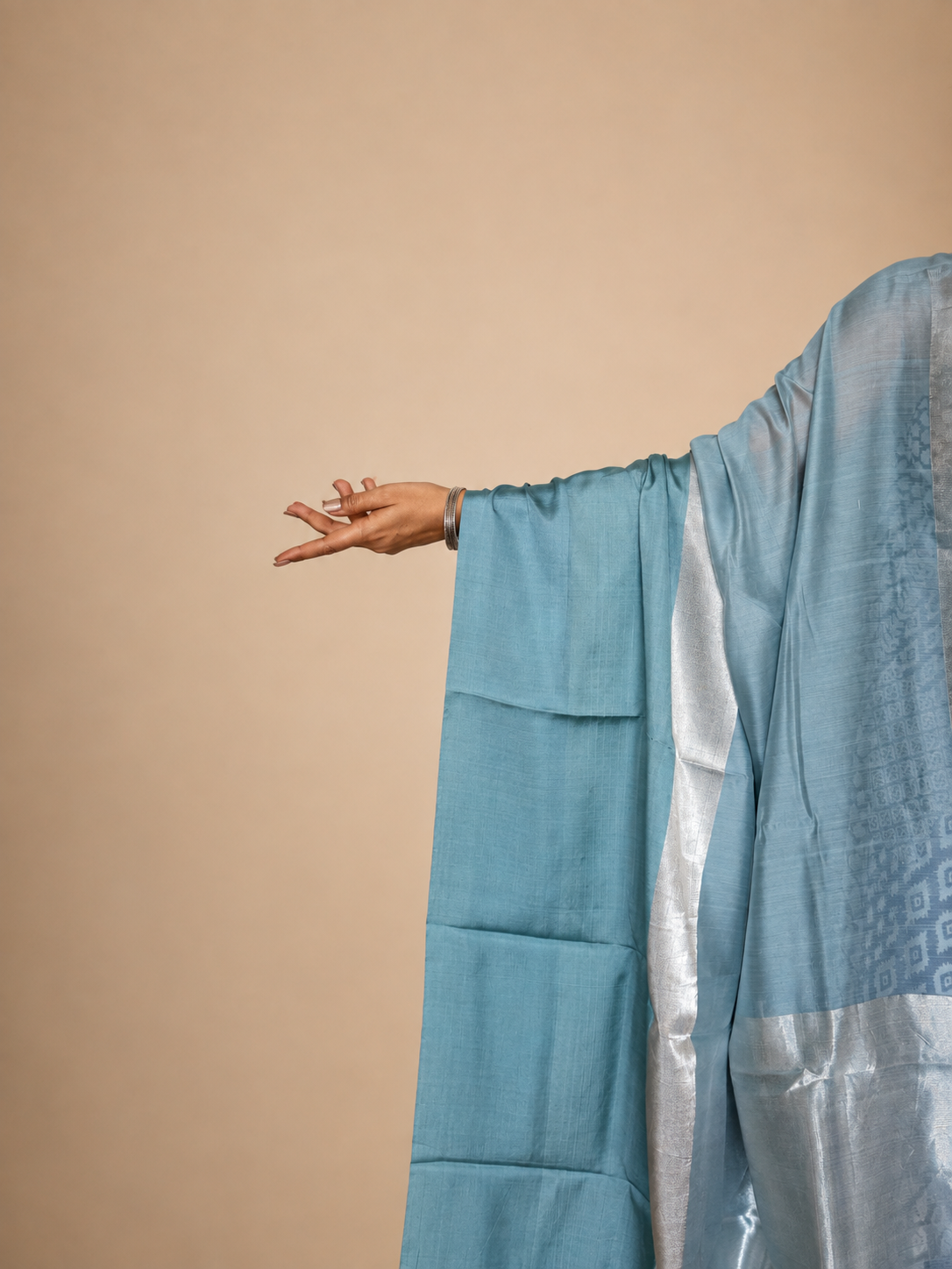 Dusty Ice Blue and Silver Mashru Silk Saree