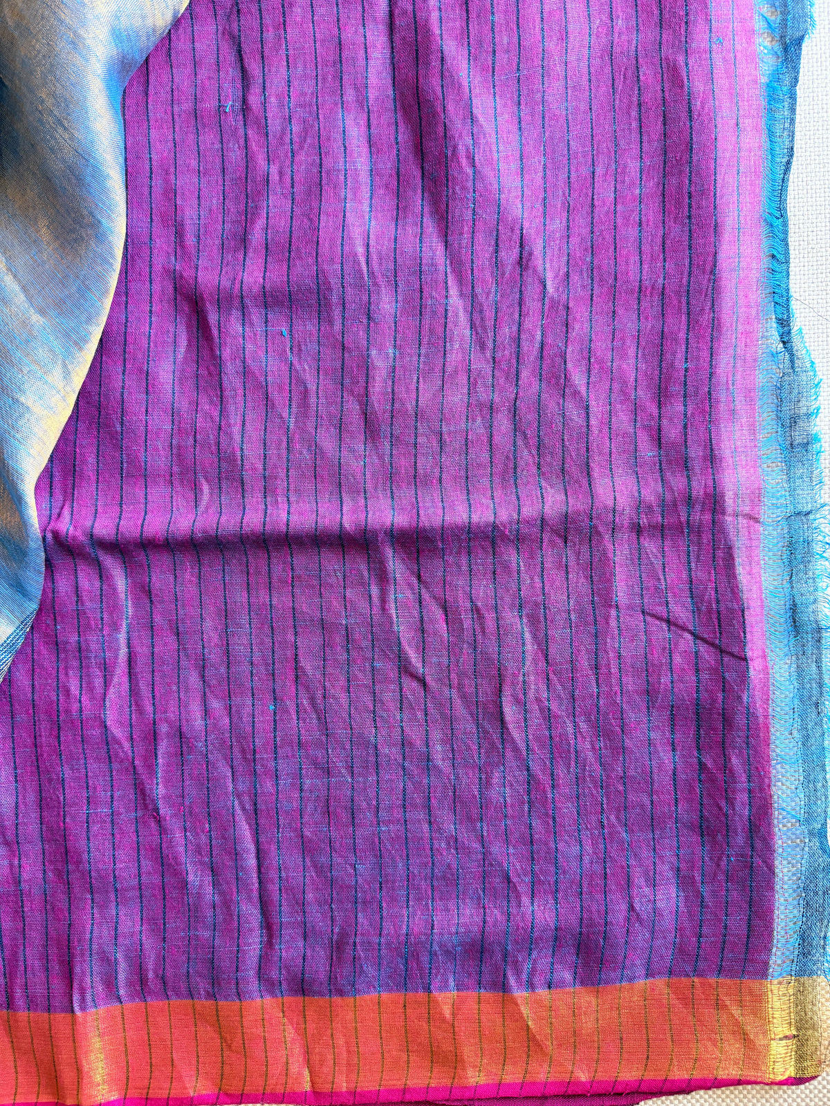 Peacock Blue Linen Saree