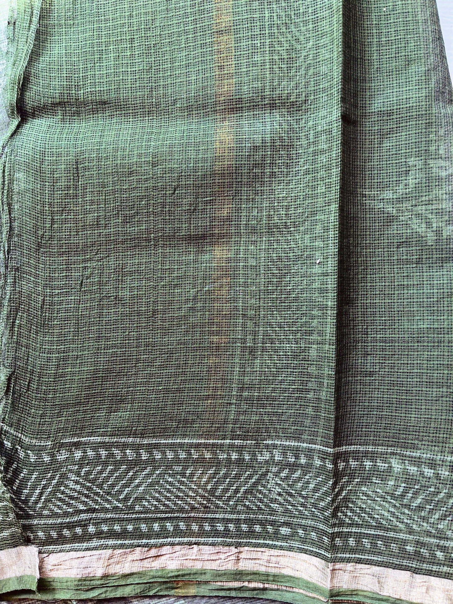 Stripes in Olive Green Bagru Kota Doriya Saree