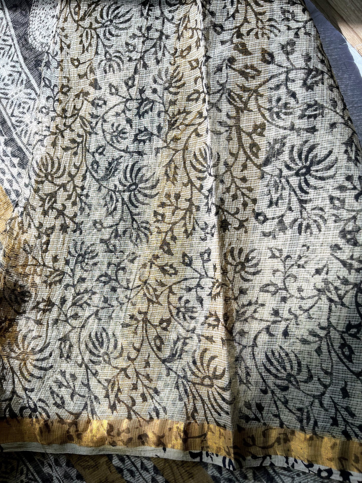Mustard and Black Bagru Kota Doriya Saree