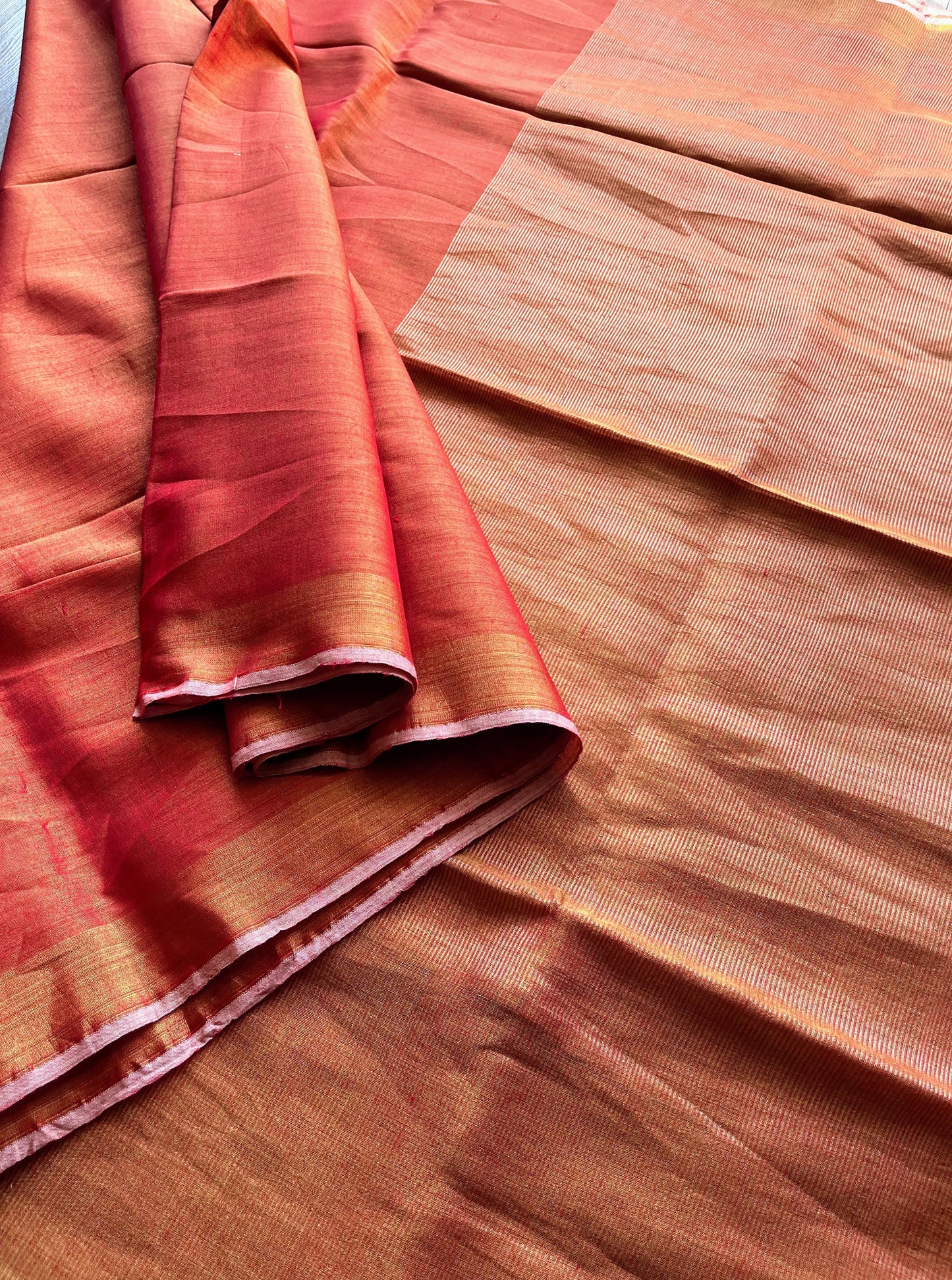 Sunset Orange Linen Tissue Saree