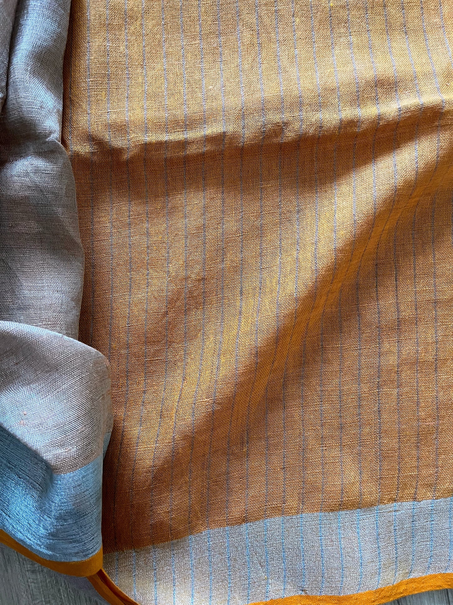 Shimmering Blue Silver Linen Tissue Saree