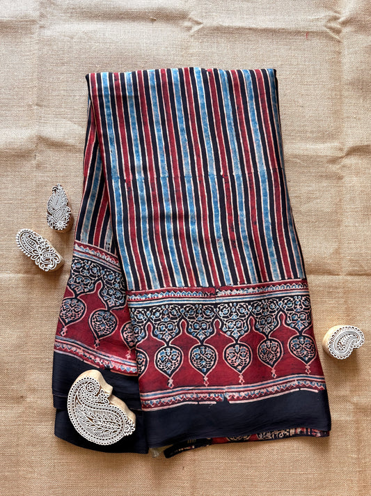 Striped Symphony Ajrakh Modal Silk Saree
