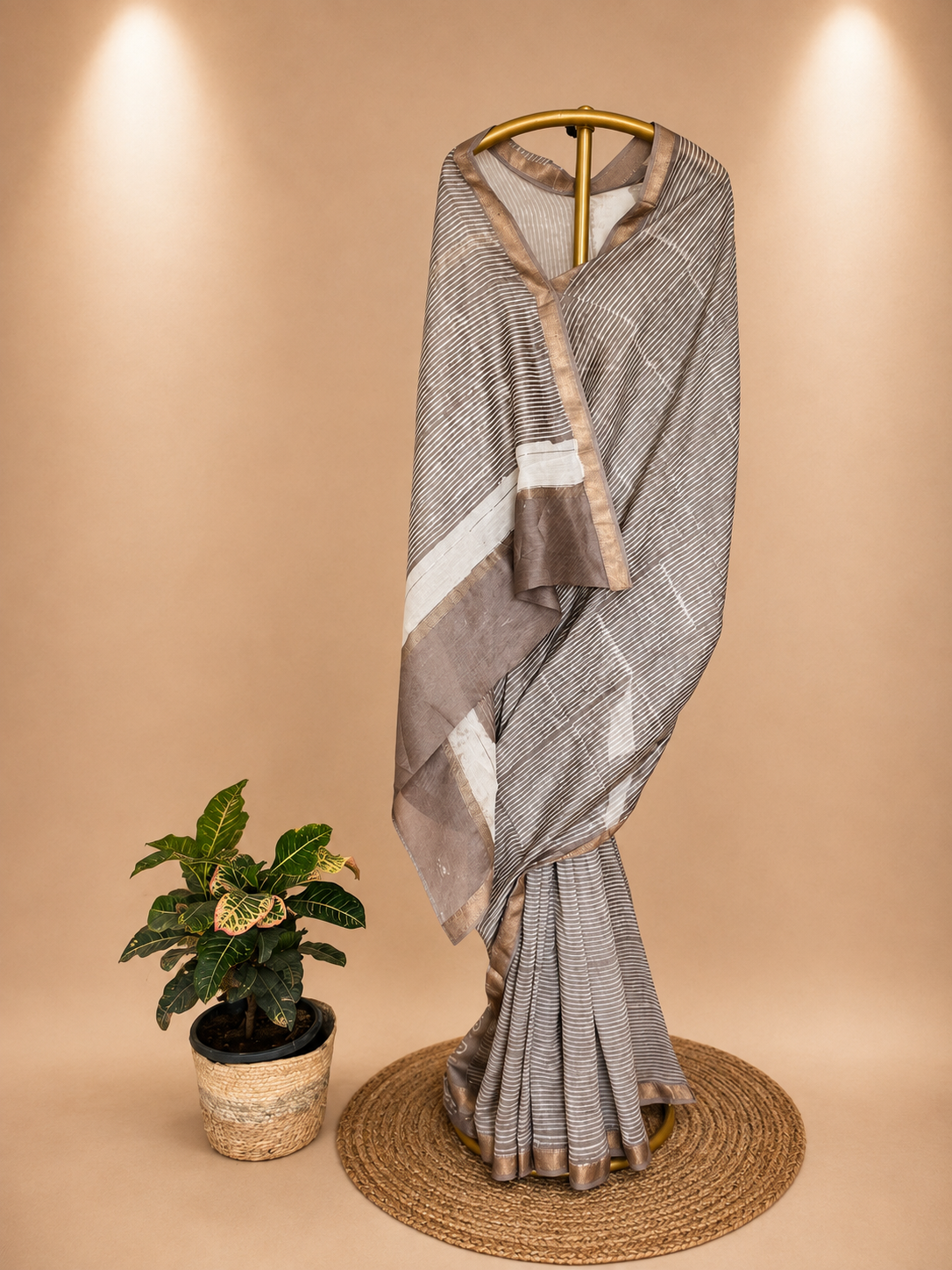 Slate Grey Shibori Cotton Silk Saree