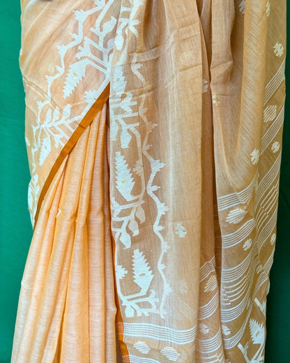 Peaches and Cream Cotton Jamdani Saree