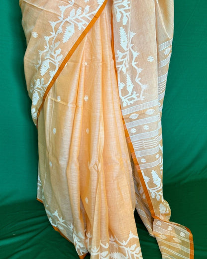 Peaches and Cream Cotton Jamdani Saree