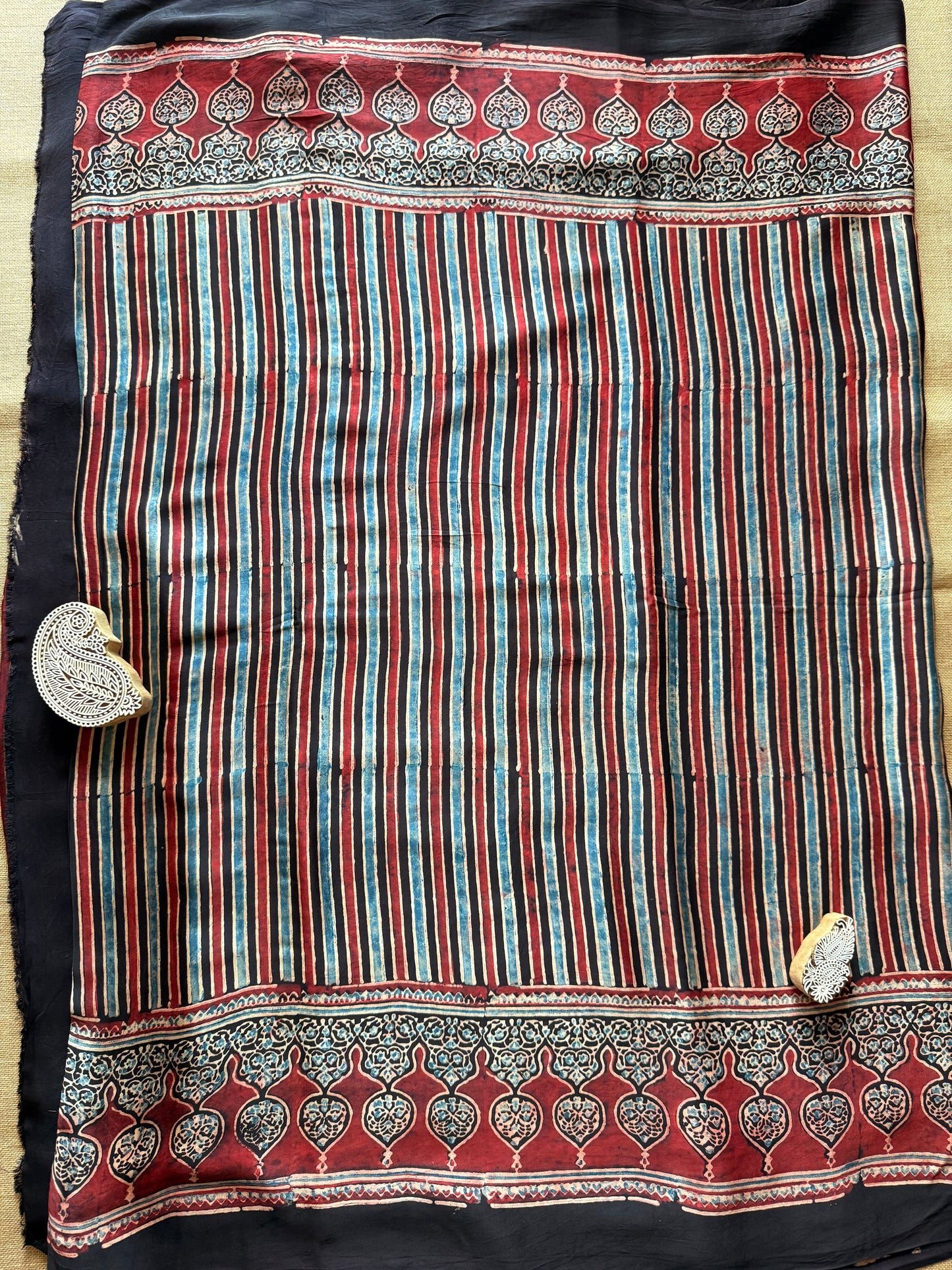 Striped Symphony Ajrakh Modal Silk Saree