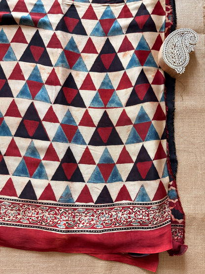 Red Geometric Ajrakh Print Modal Silk Saree