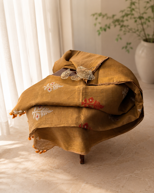 Molten Gold Linen Tissue Jamdani Saree
