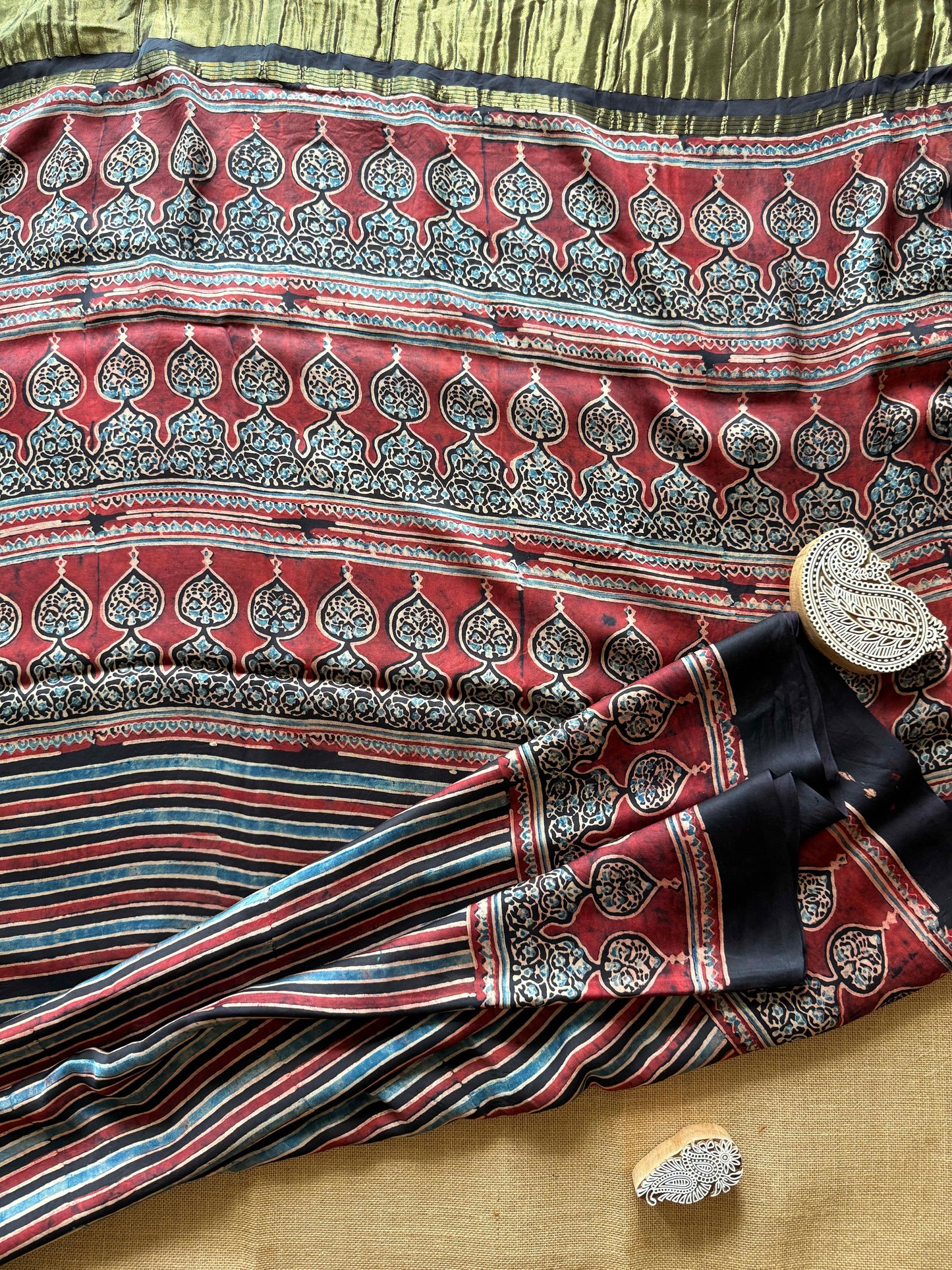Striped Symphony Ajrakh Modal Silk Saree