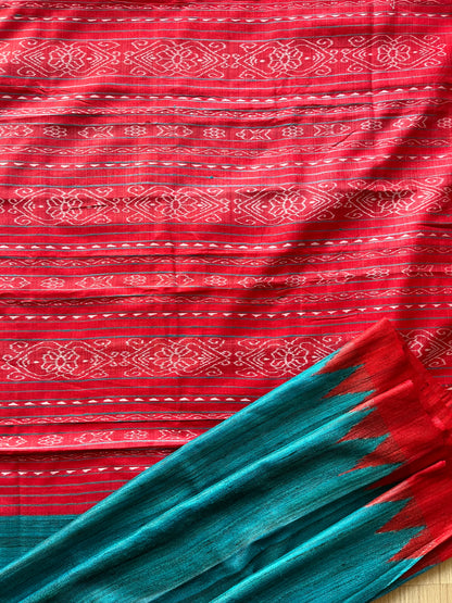 Red and Sea Green Gopalpur Tussar Saree