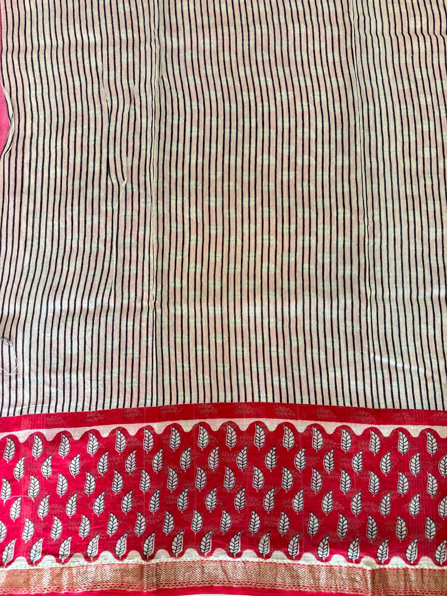 Black and Crimson Striped Cotton Silk Saree