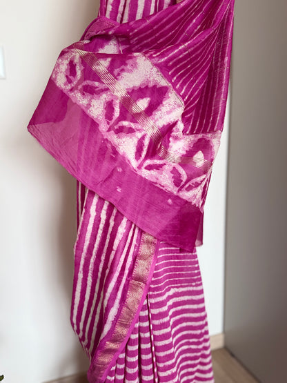 Festive Pink Shibori Cotton Silk Saree