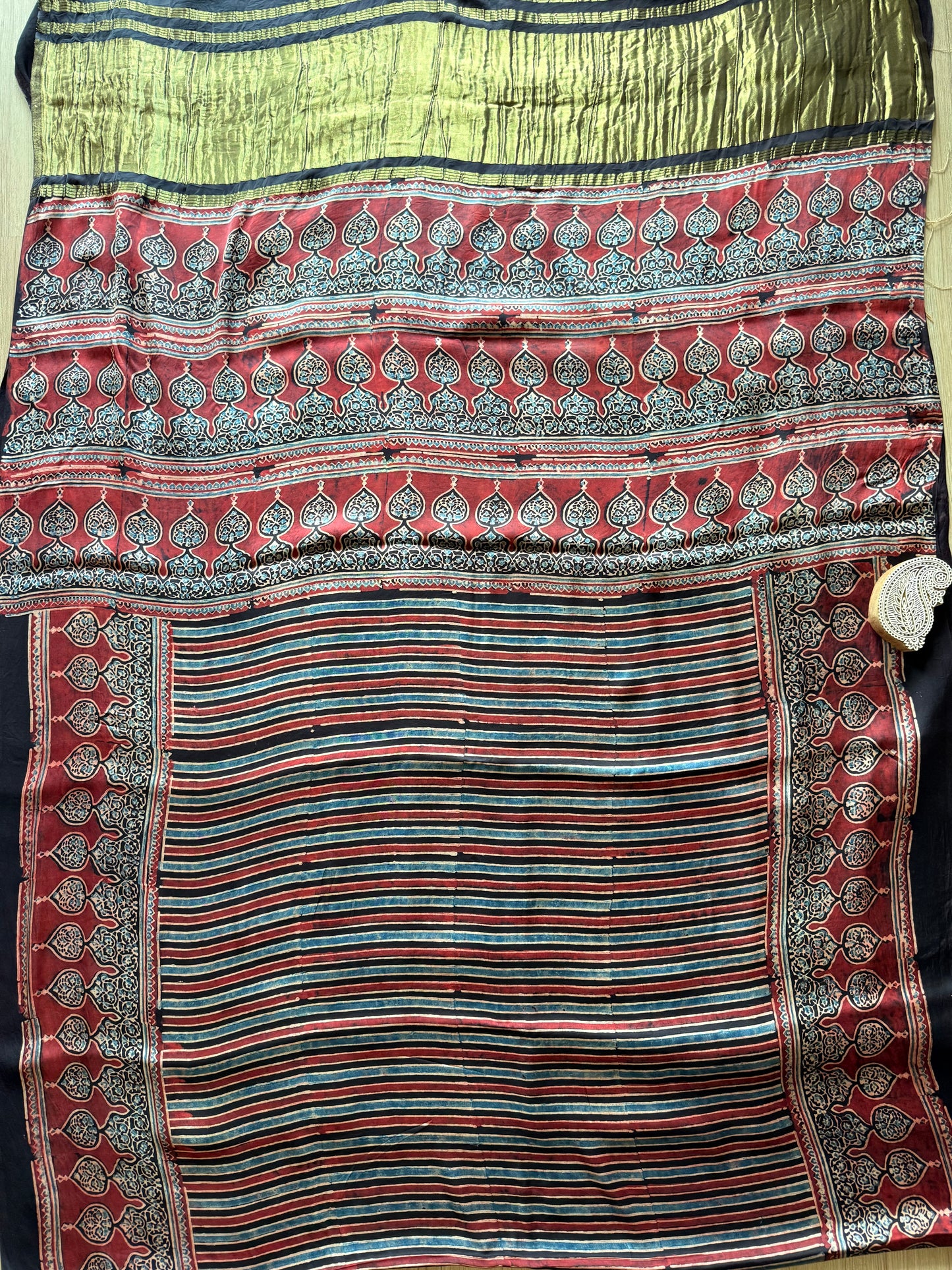 Striped Symphony Ajrakh Modal Silk Saree