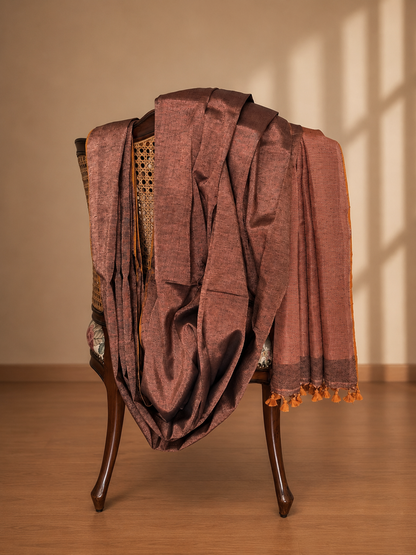 Coffee brown and bronze linen tissue saree