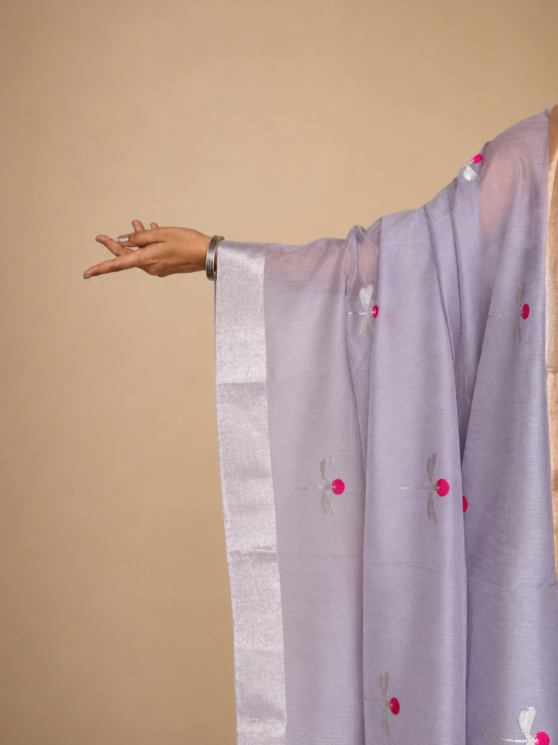 Lavender Dragonflies Chanderi Cotton Silk Saree