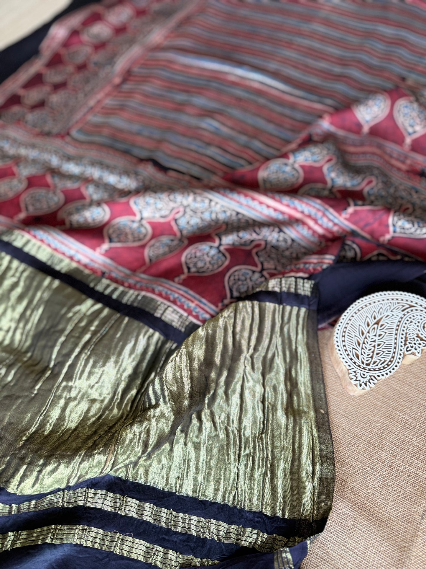 Striped Symphony Ajrakh Modal Silk Saree