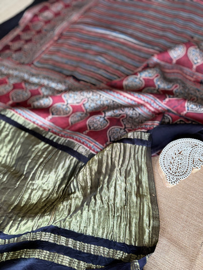 Striped Symphony Ajrakh Modal Silk Saree