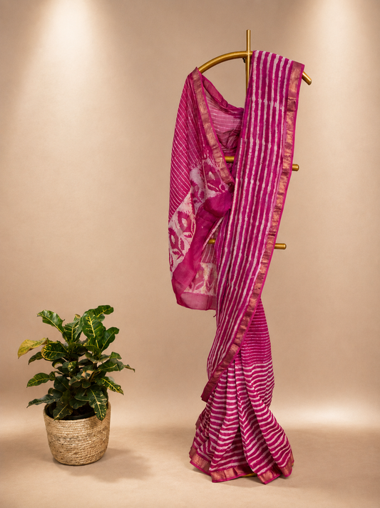Festive Pink Shibori Cotton Silk Saree