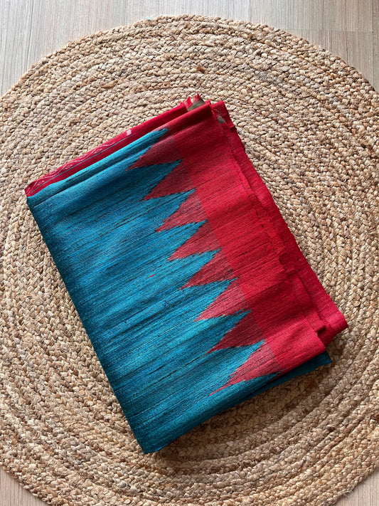 Red and Sea Green Gopalpur Tussar Saree