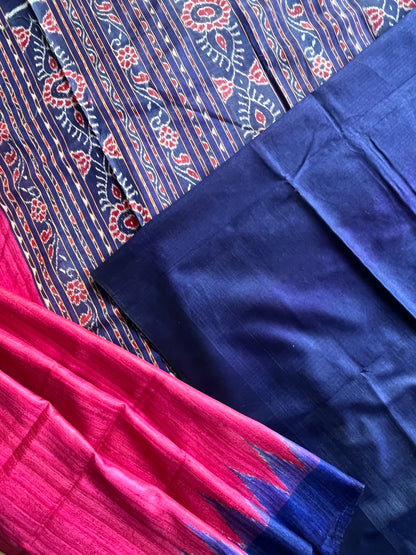 Pink and Blue Gopalpur Tussar Saree