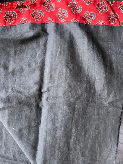 Black and Red Ajrakh Applique Saree