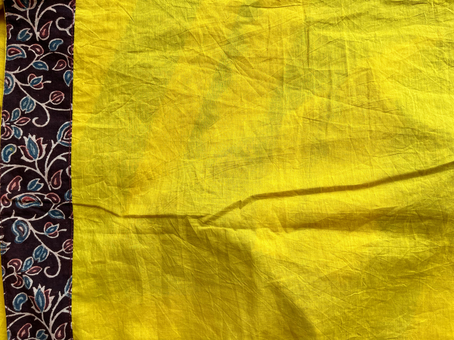 Sunny Yellow and Brown Ajrakh Applique Saree