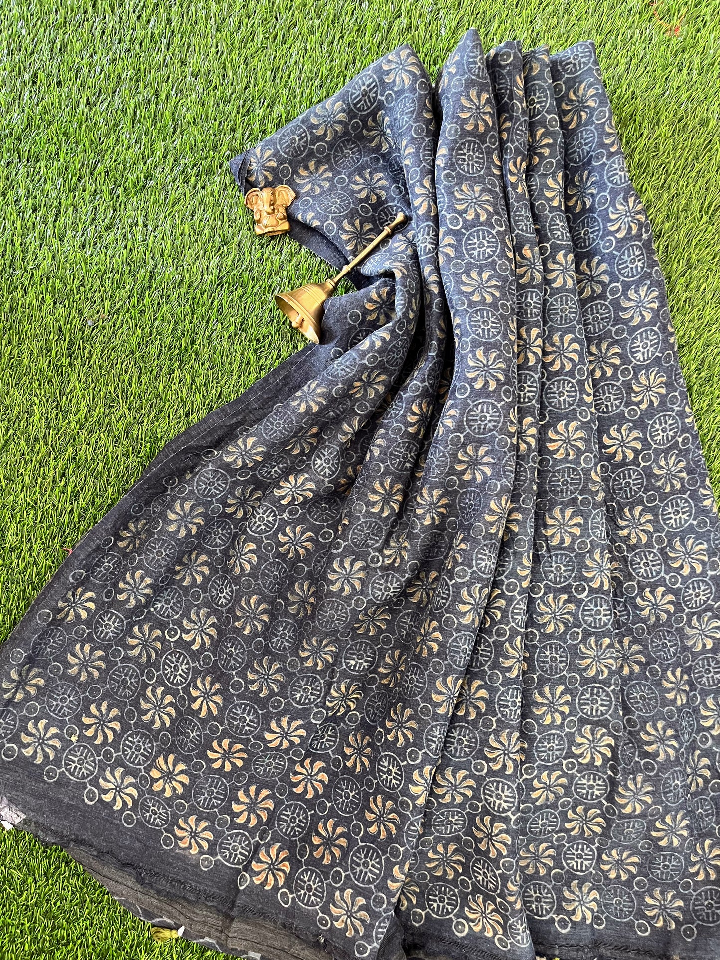 Indigo Ajrakh Embellished Saree on Tussar Silk
