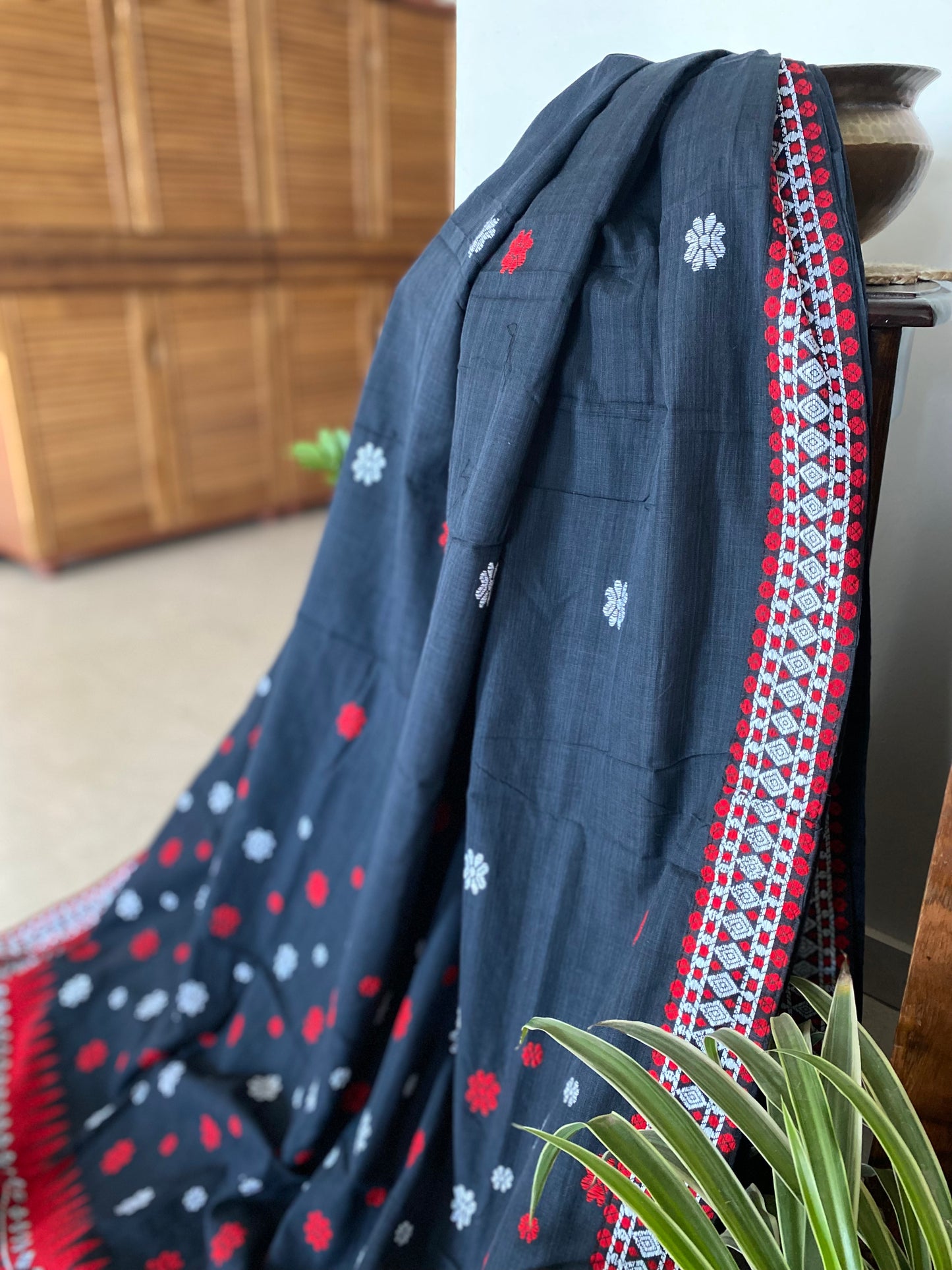 Black + Red Assamese Cotton Saree