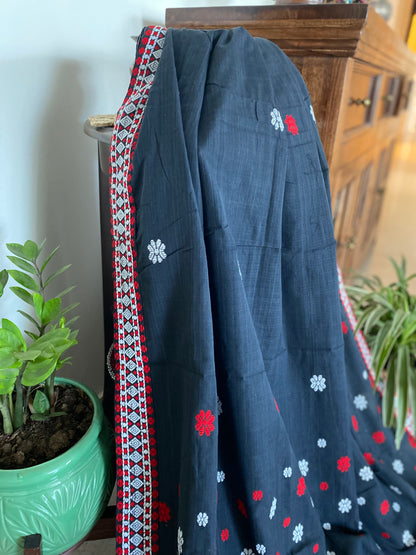 Black + Red Assamese Cotton Saree