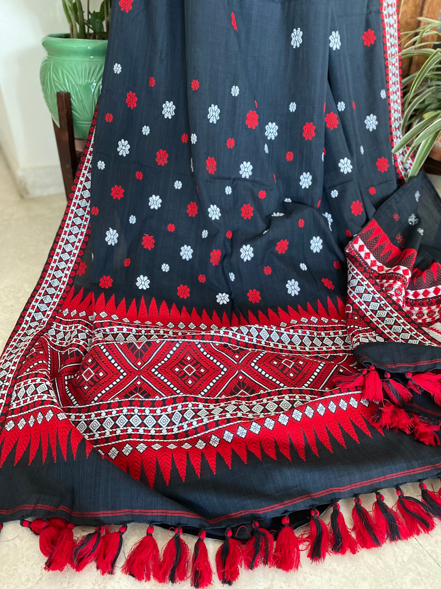 Black + Red Assamese Cotton Saree