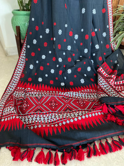 Black + Red Assamese Cotton Saree