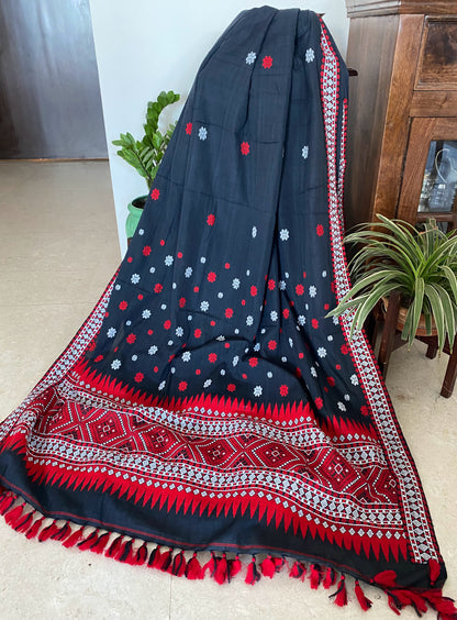 Black + Red Assamese Cotton Saree