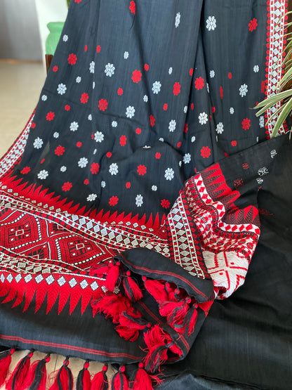 Black + Red Assamese Cotton Saree