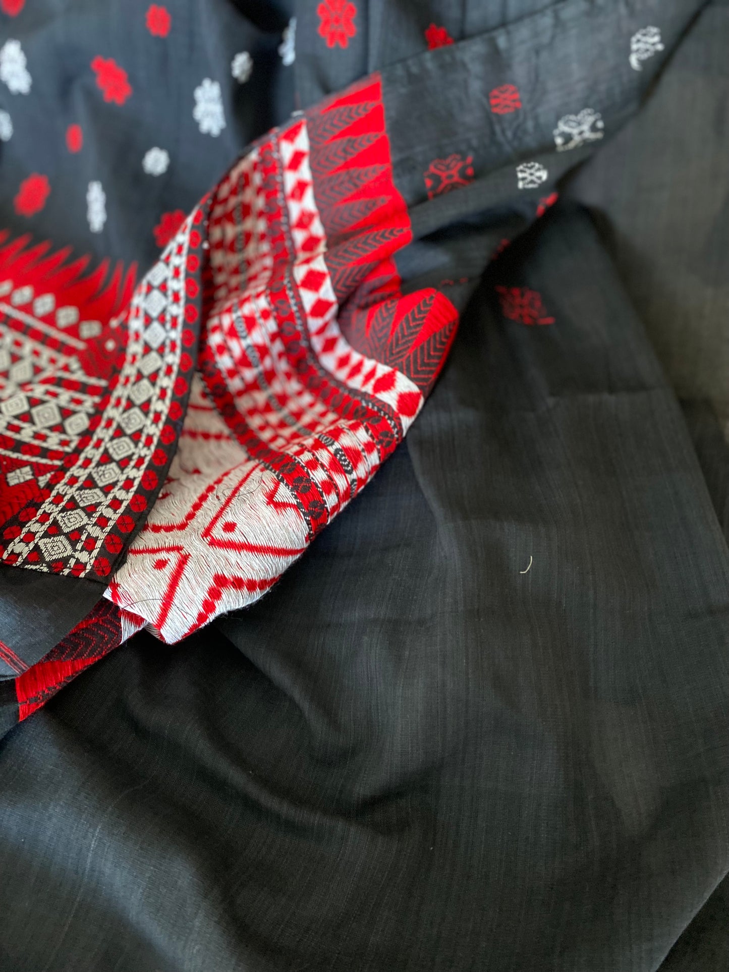 Black + Red Assamese Cotton Saree