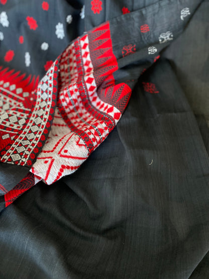 Black + Red Assamese Cotton Saree