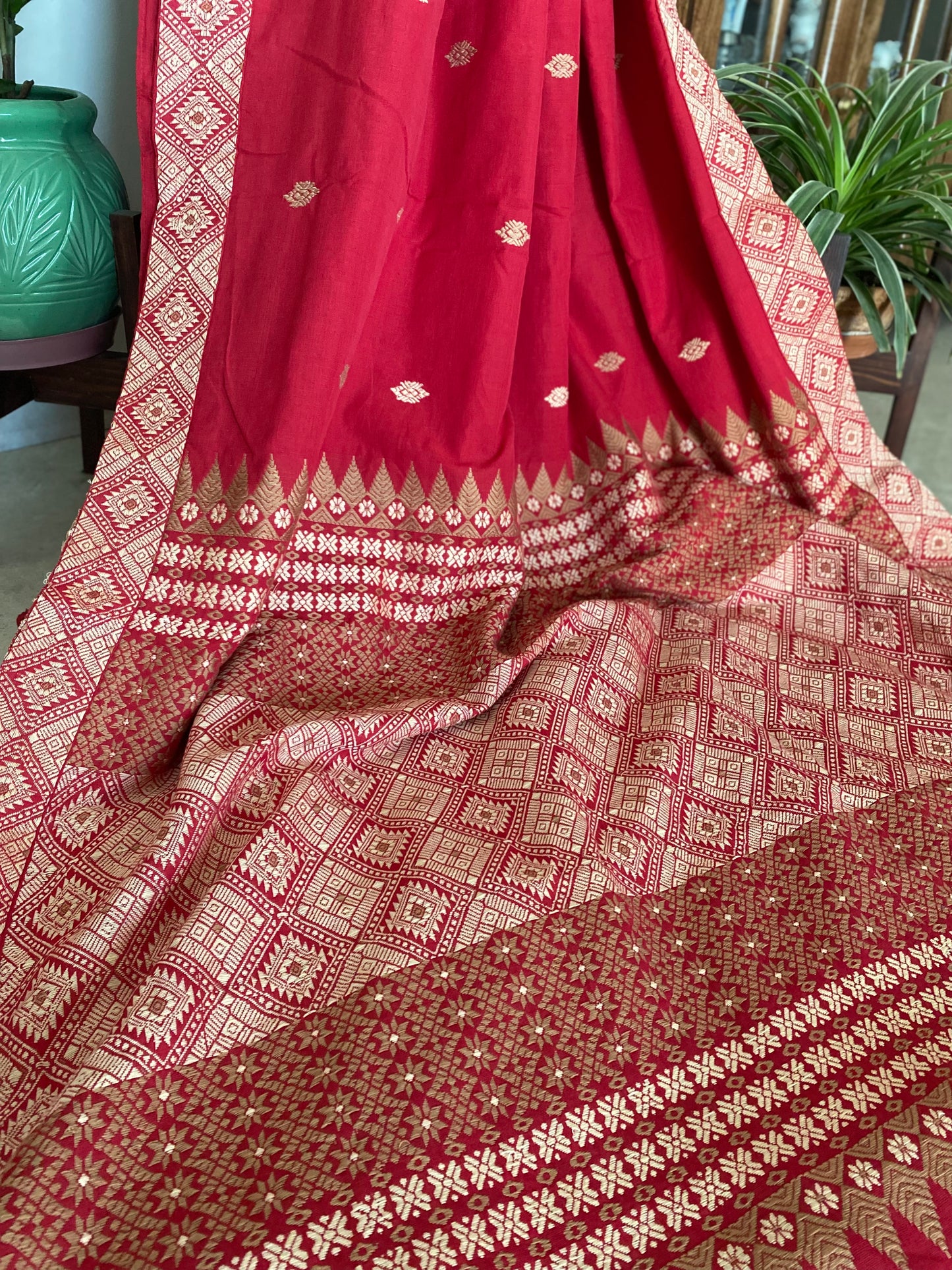 Red Assamese Cotton Saree