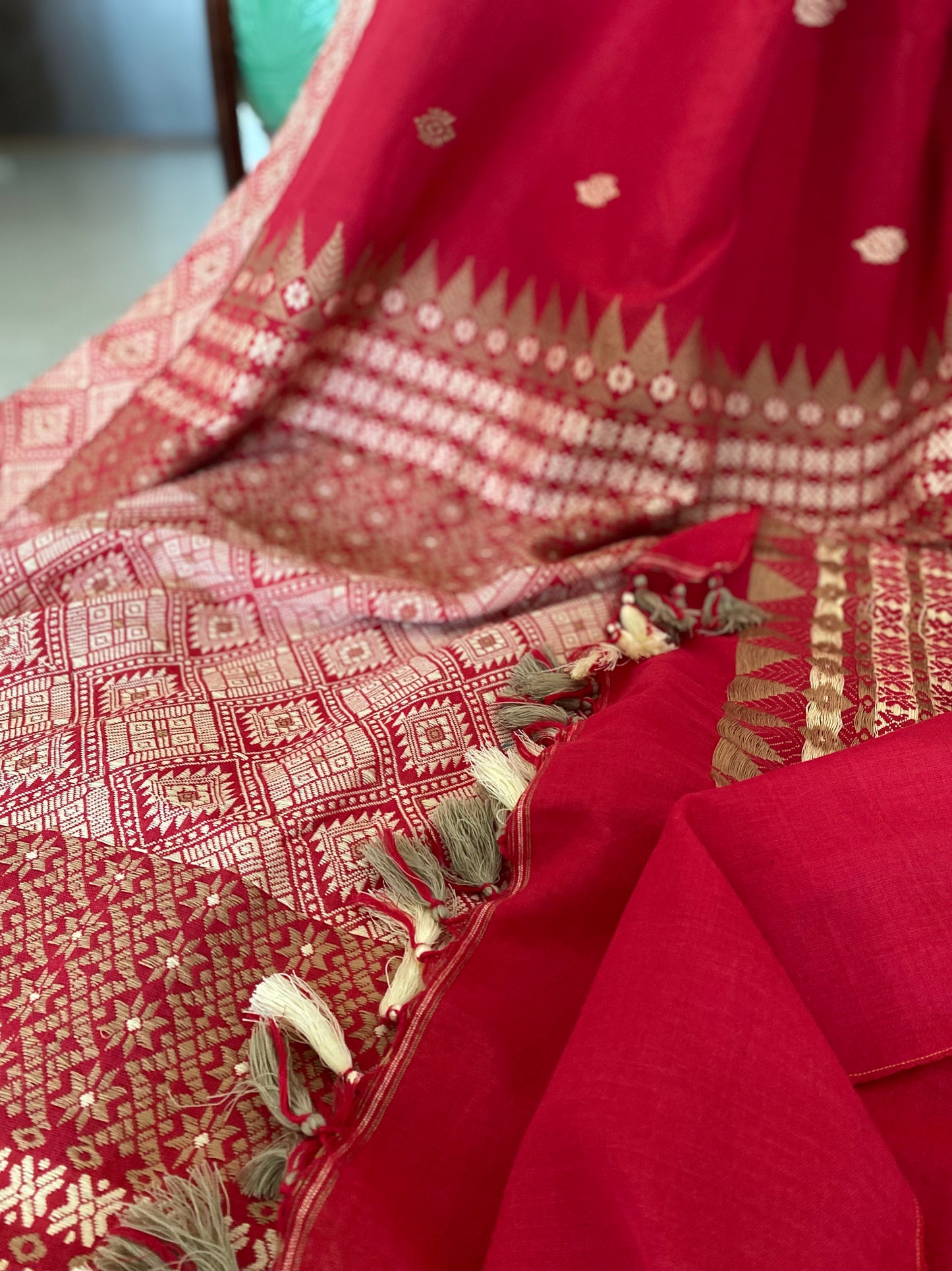 Red Assamese Cotton Saree