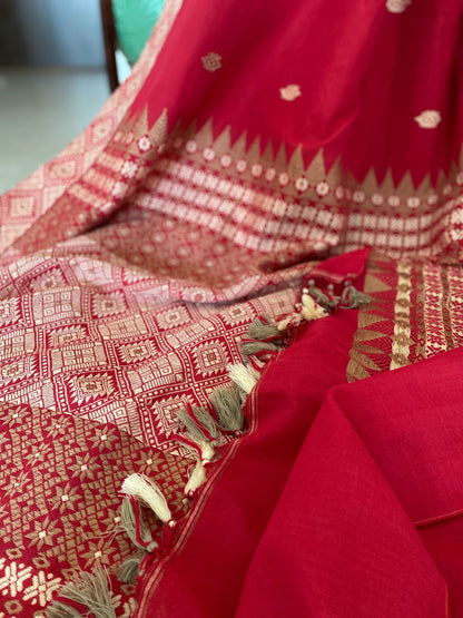 Red Assamese Cotton Saree