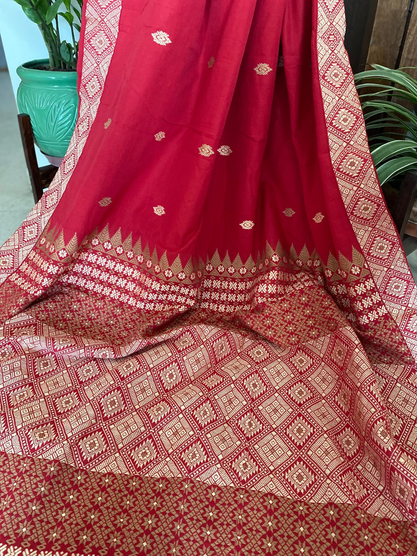 Red Assamese Cotton Saree