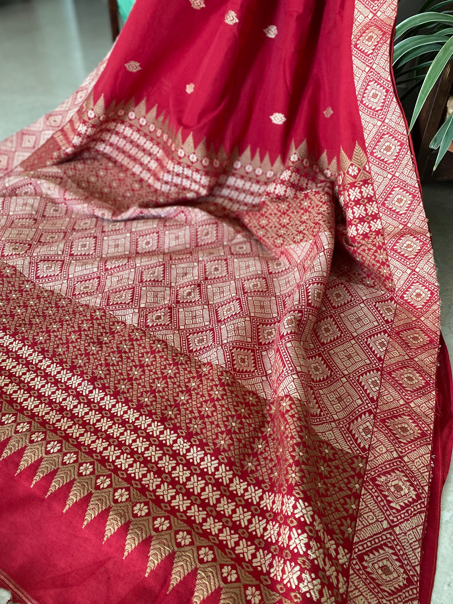 Red Assamese Cotton Saree
