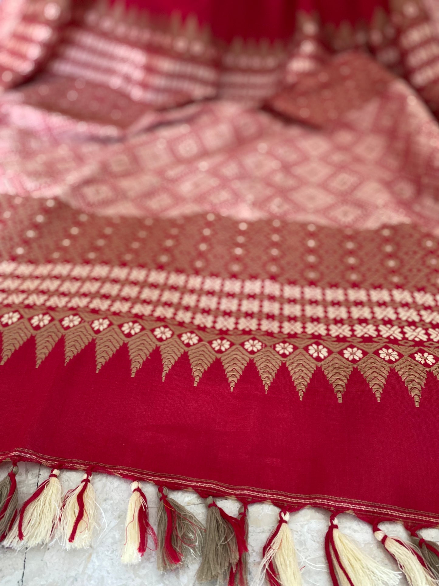 Red Assamese Cotton Saree